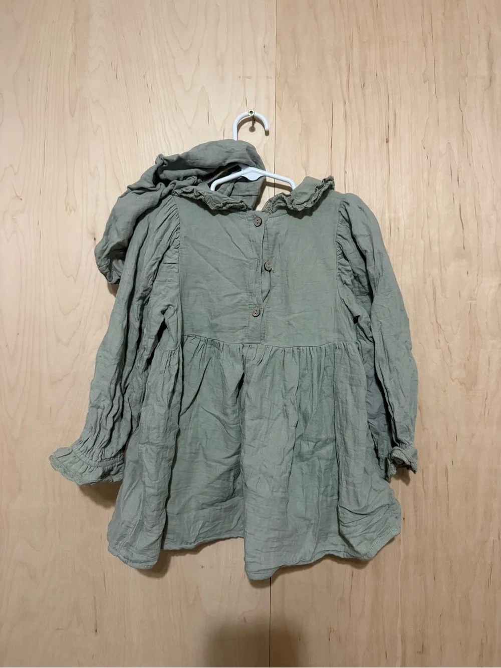 Quincy Mae Sage Green Ruffle Collar Long Sleeve Top